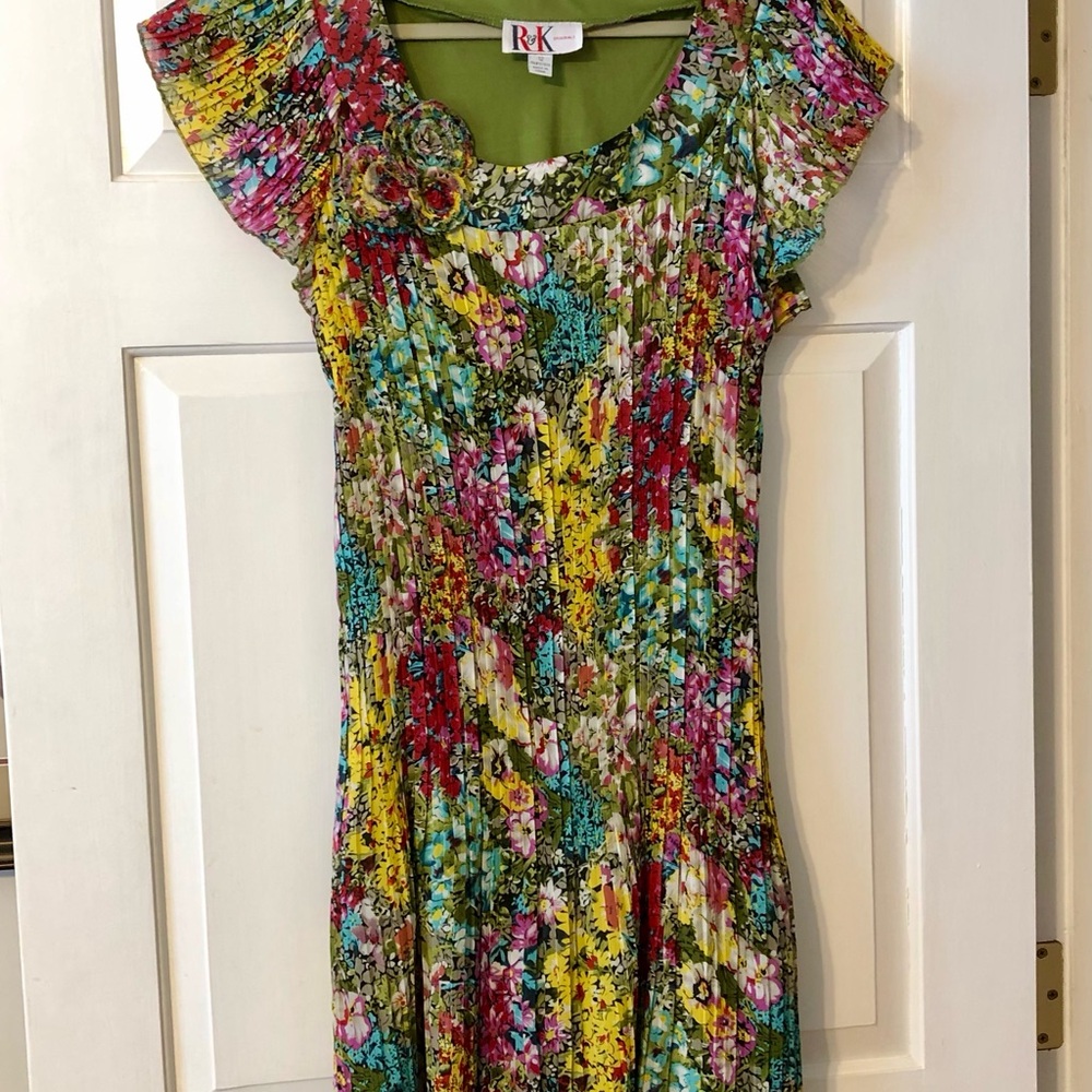 R&K Olive Green Sundress with Floral Trim